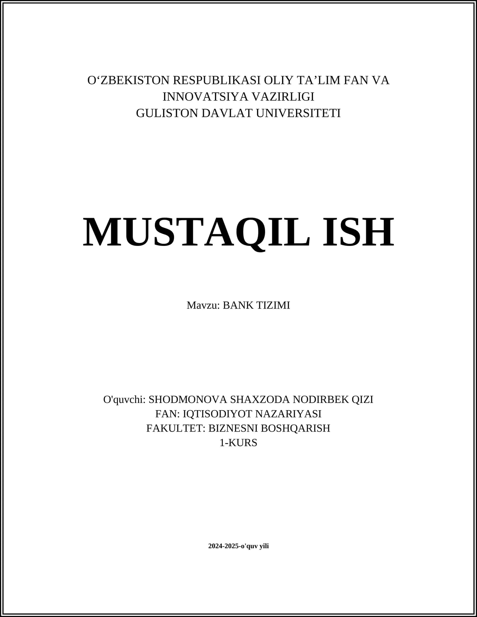 BANK TIZIMI 1