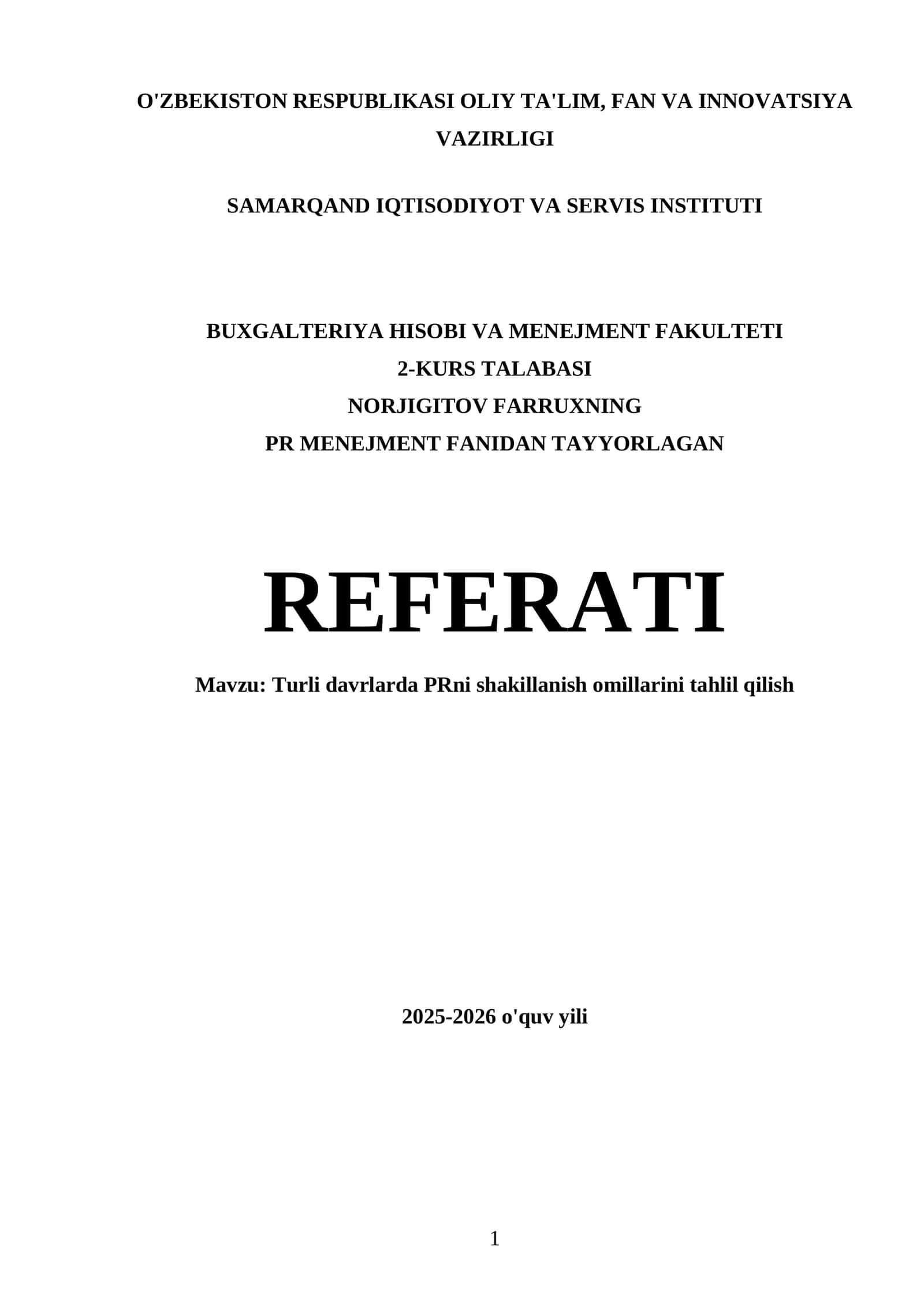 PRni shakillanish omillarini tahlil qilish 1