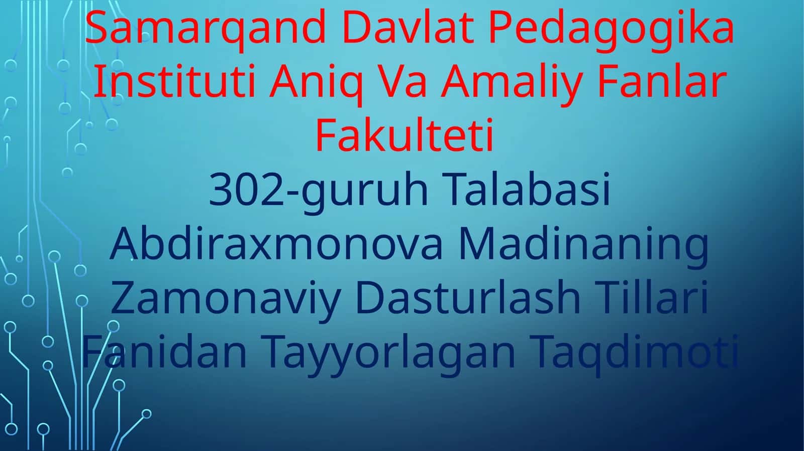 Zamonaviy Dasturlash Tillari 1