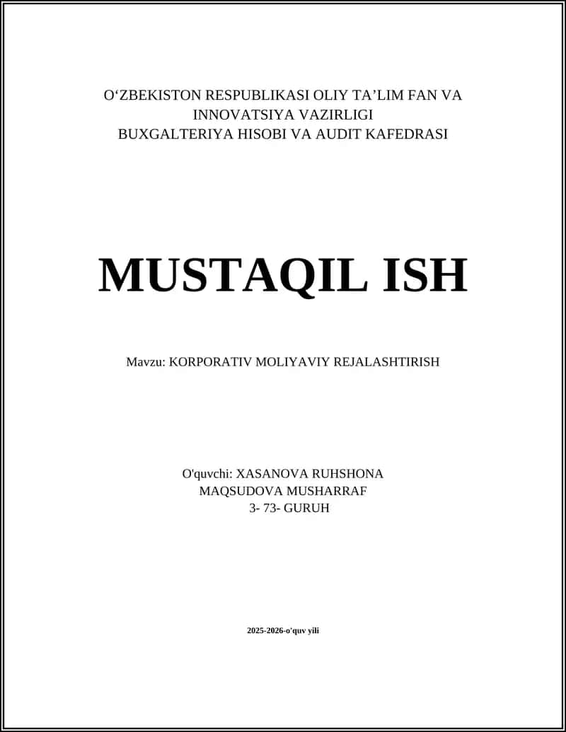 Strategik moliyaviy rejalashtirish va korporativ maqsadlar 1