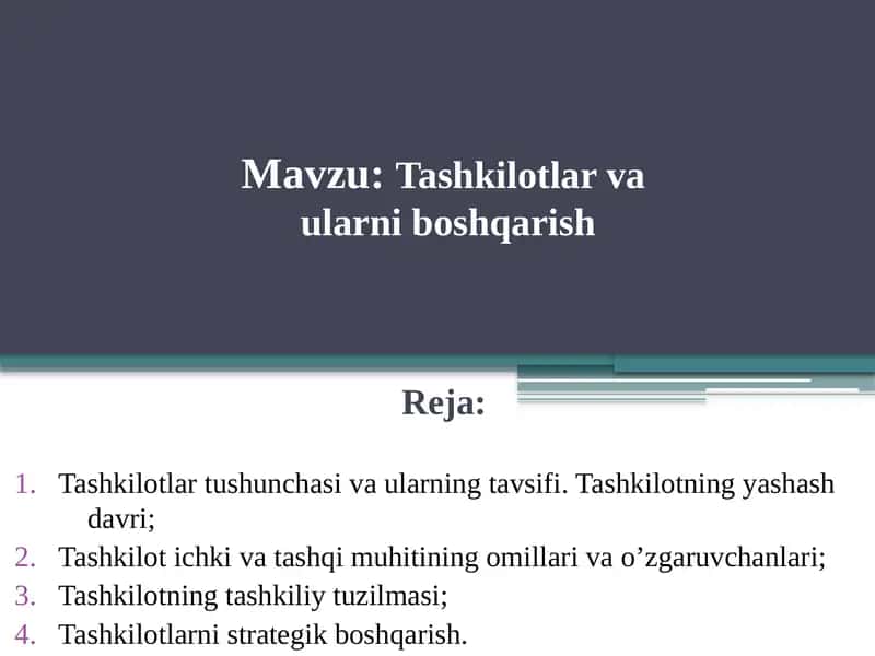 Tashkilotlar va ularni boshqarish 1