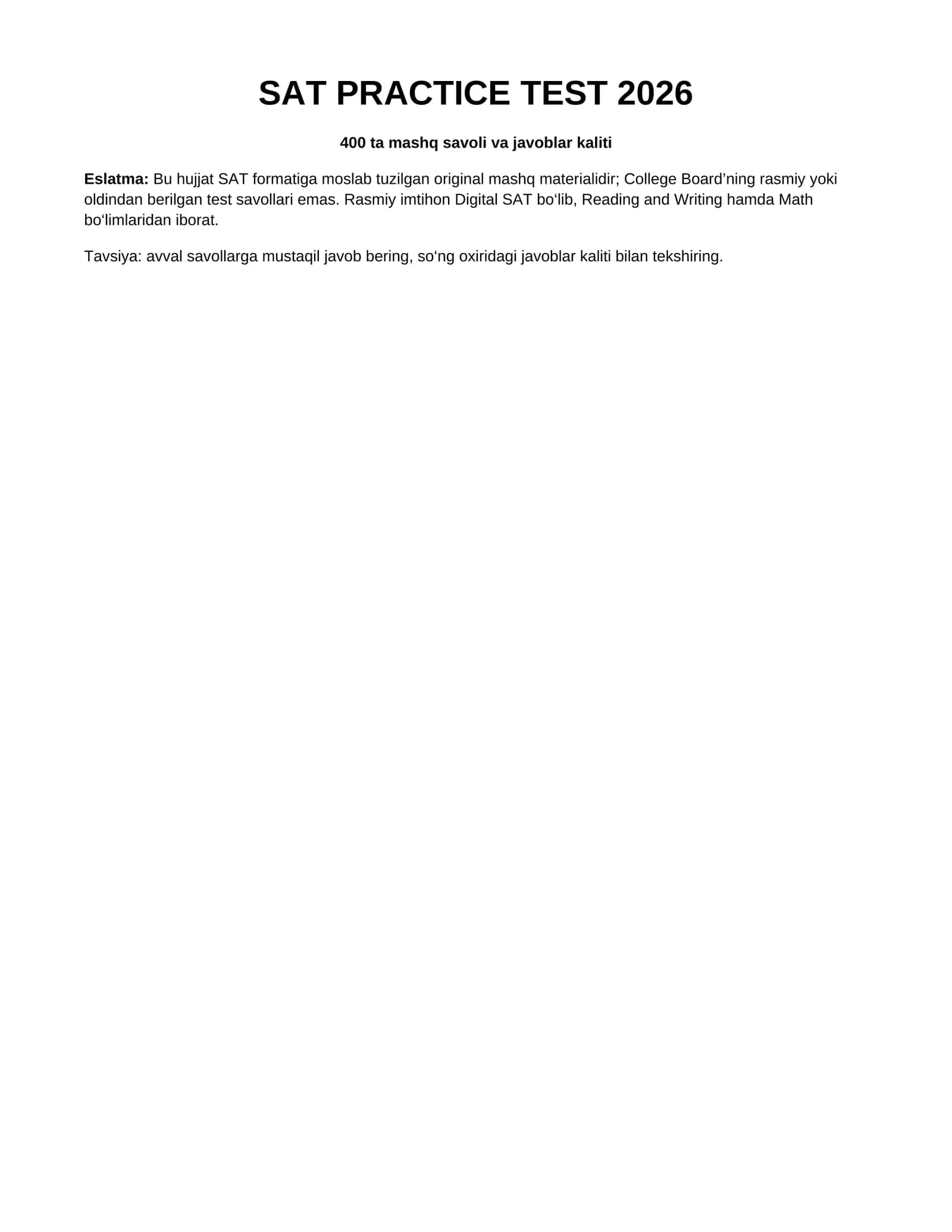SAT PRACTICE TEST 2026 1