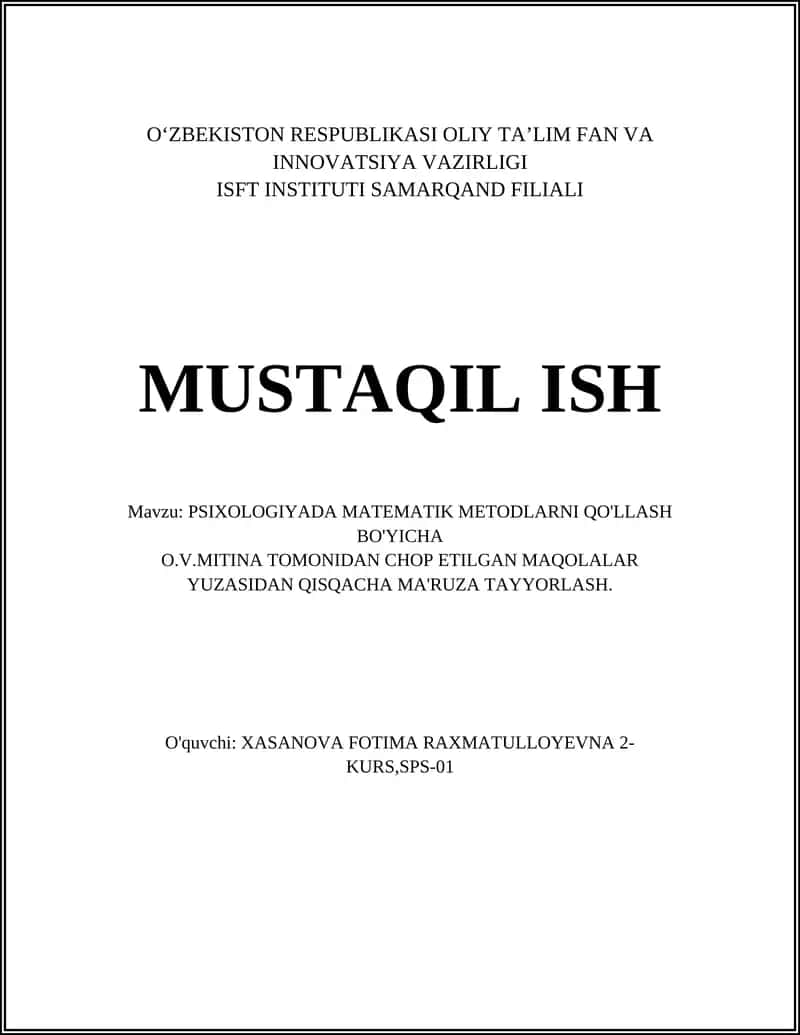 PSIXOLOGIYADA MATEMATIK METODLARNI QO'LLASH BO'YICHA 1