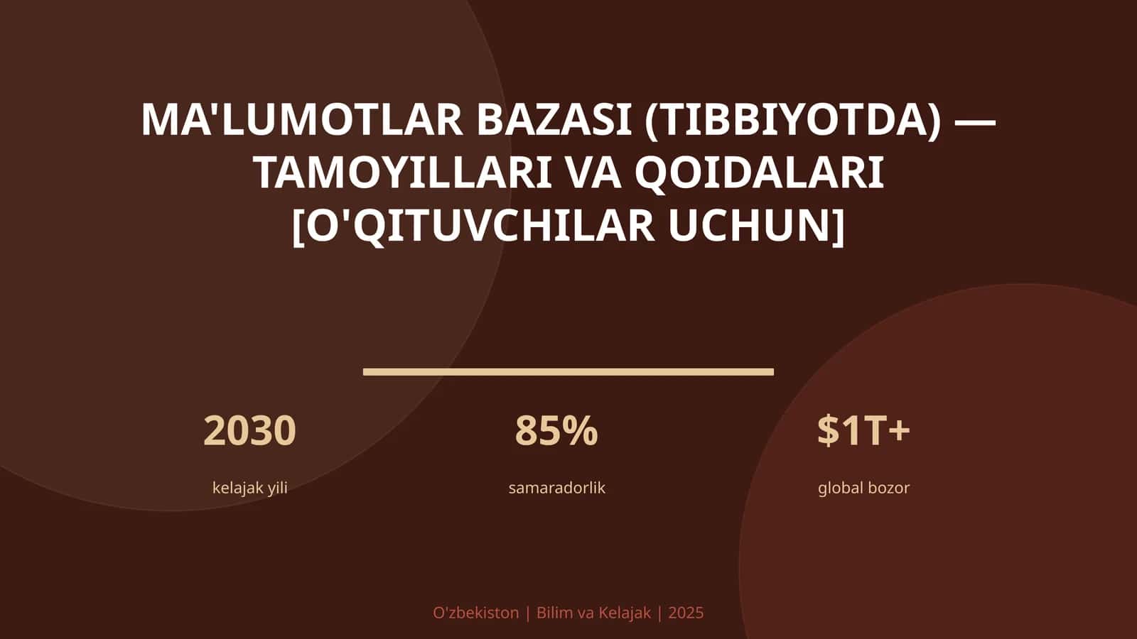 Ma'lumotlar bazasi (tibbiyotda) — tamoyillari va qoidalari [o'qituvchilar uchun] 1