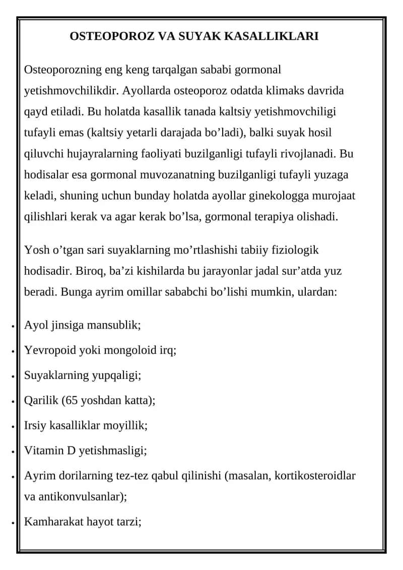 OSTEOPOROZ VA SUYAK KASALLIKLARI 1
