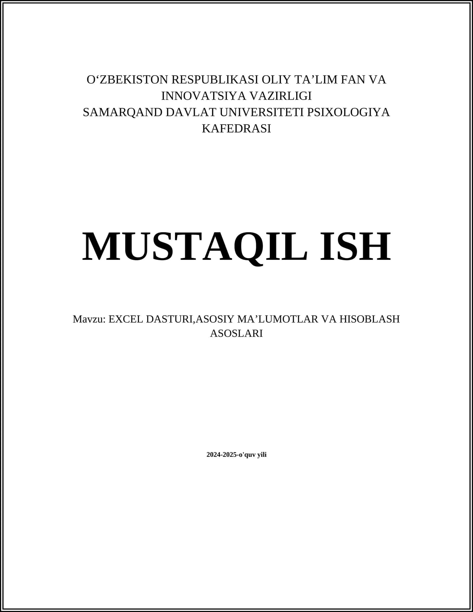 EXCEL DASTURI 1