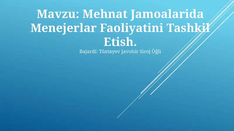 Mehnat Jamoalarida Menejerlar Faoliyatini Tashkil Etish 1