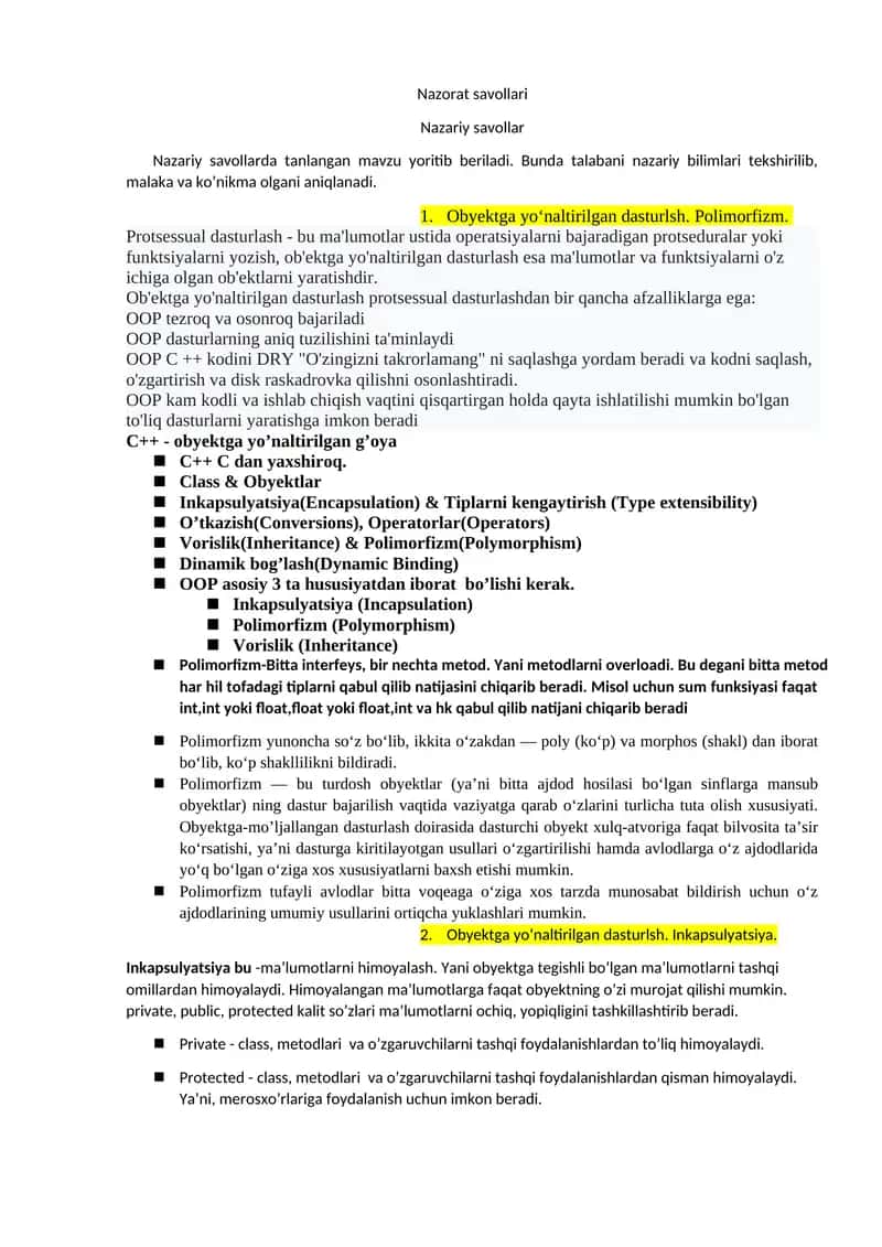 Ob'ektga yo‘naltirilgan dasturlsh. Polimorfizm 1