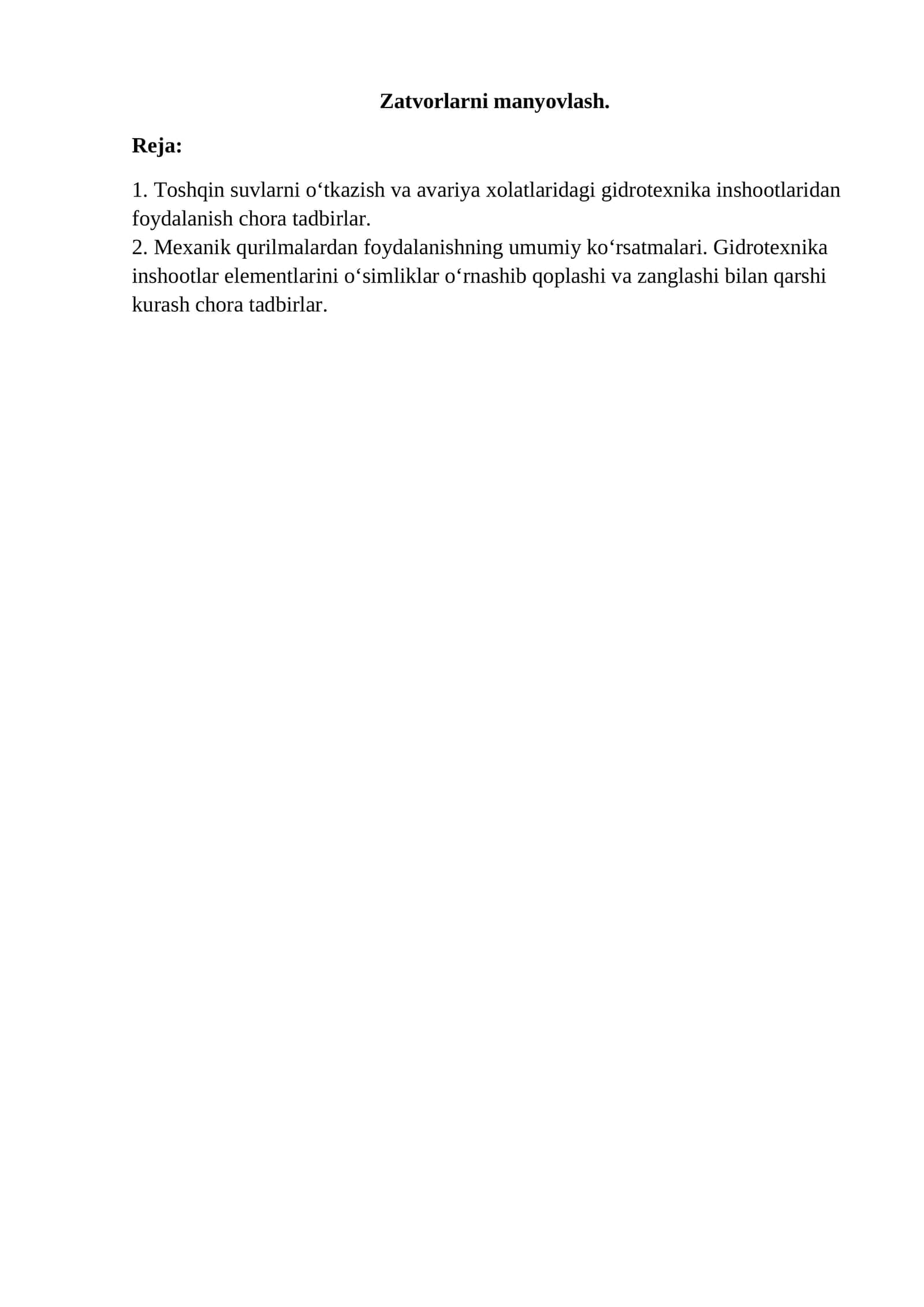 Gidrotexnika inshootlaridan foydalanish 1