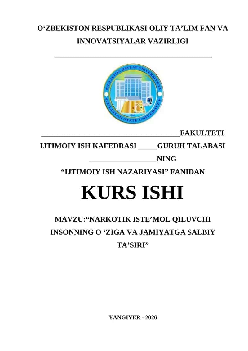 “NARKOTIK ISTE’MOL QILUVCHI INSONNING O ‘ZIGA VA JAMIYATGA SALBIY TA’SIRI” 1