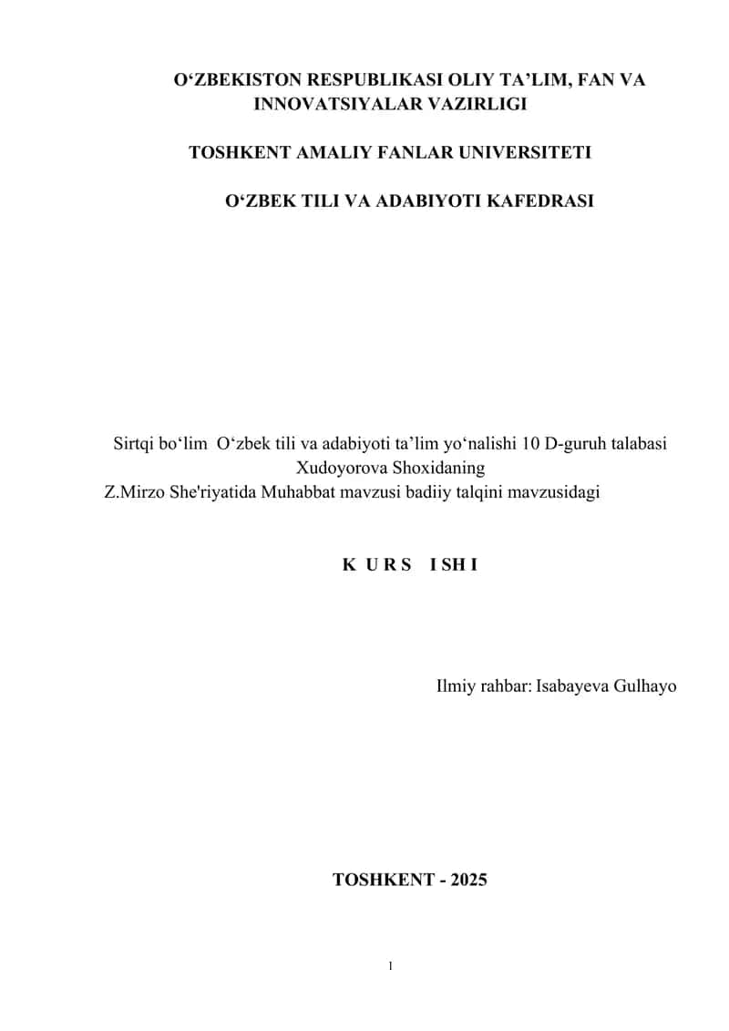 Z.Mirzo She'riyatida Muhabbat mavzusi badiiy talqin 1