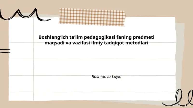 Boshlangʻich taʼlim pedagogikasi faning predmeti 1