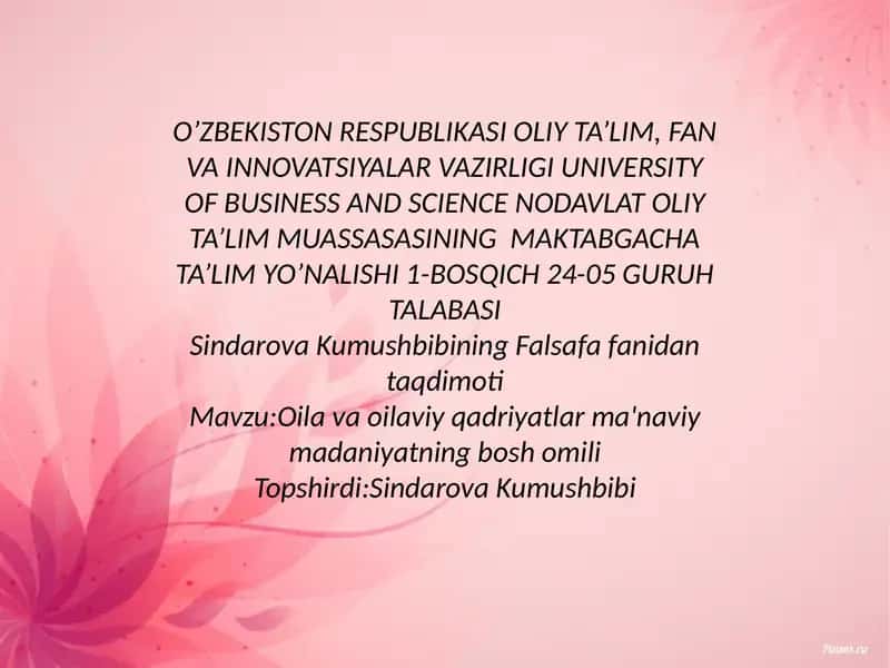 Sindarova Kumushbibining Falsafa fanidan taqdimoti 1