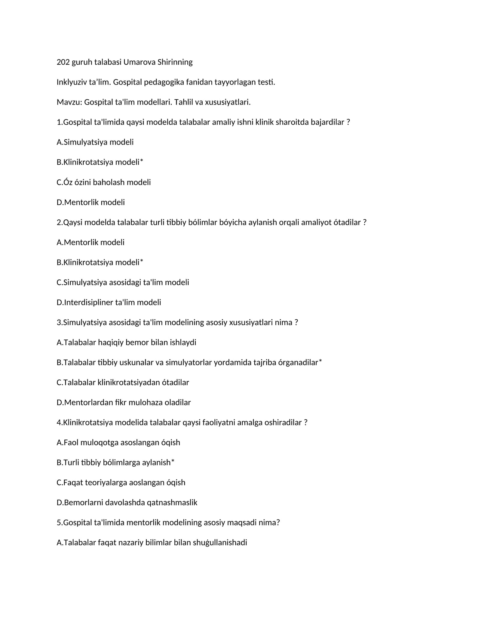 Gospital ta'lim modellari. Tahlil va xususiyatlari 1