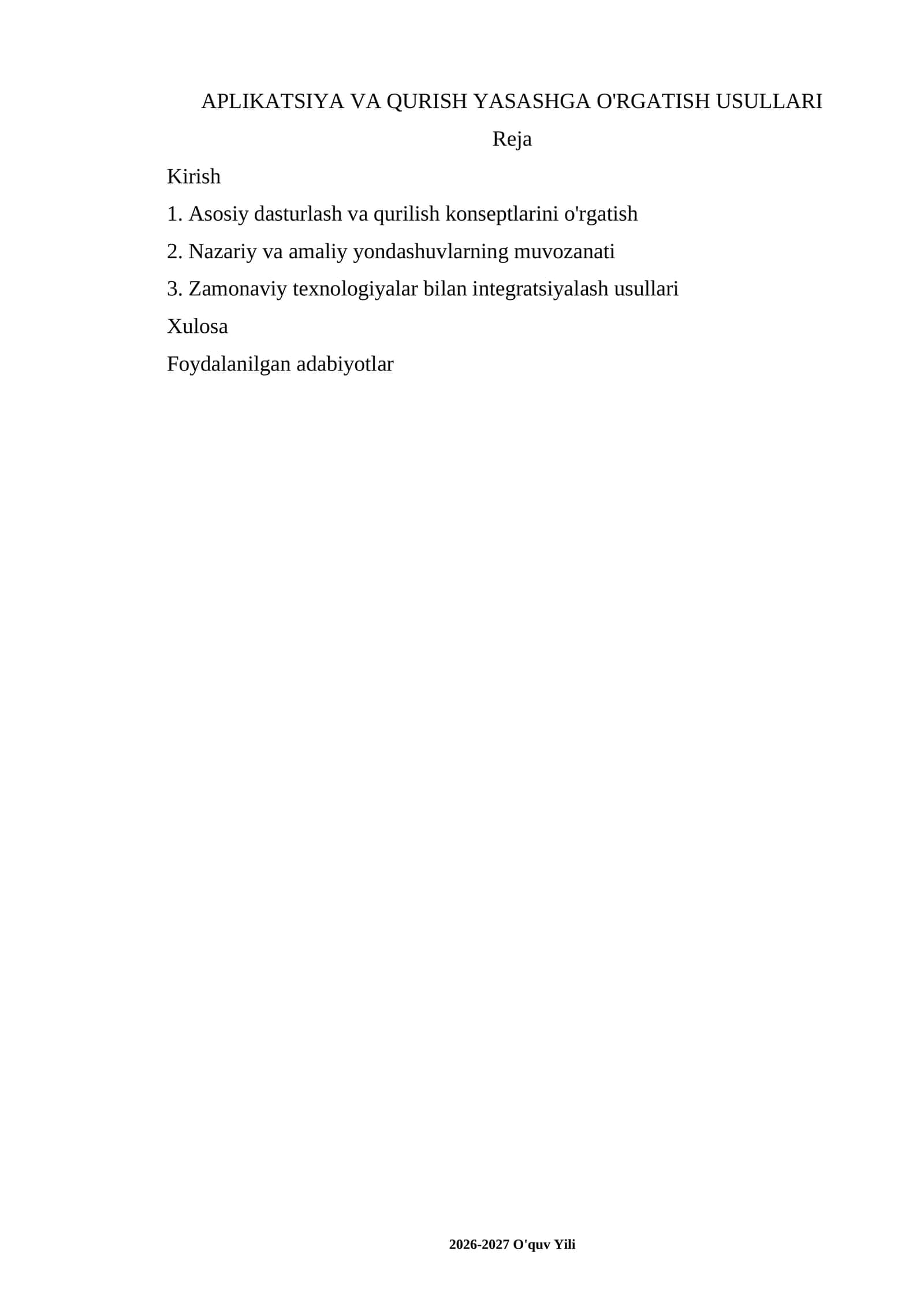 APLIKATSIYA VA QURISH YASASHGA O'RGATISH USULLARI 1