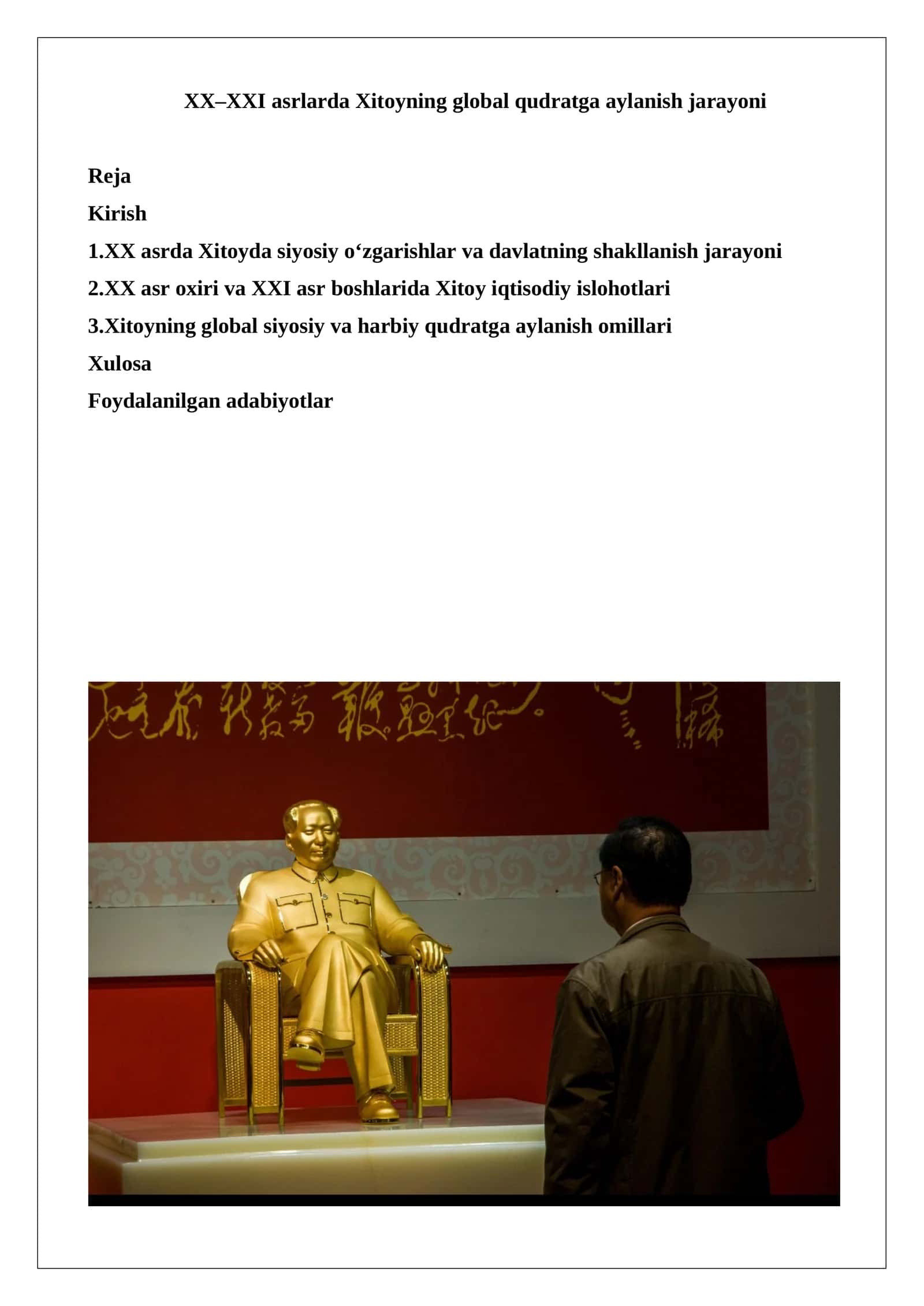 XX–XXI asrlarda Xitoyning global qudratga aylanish jarayoni 1