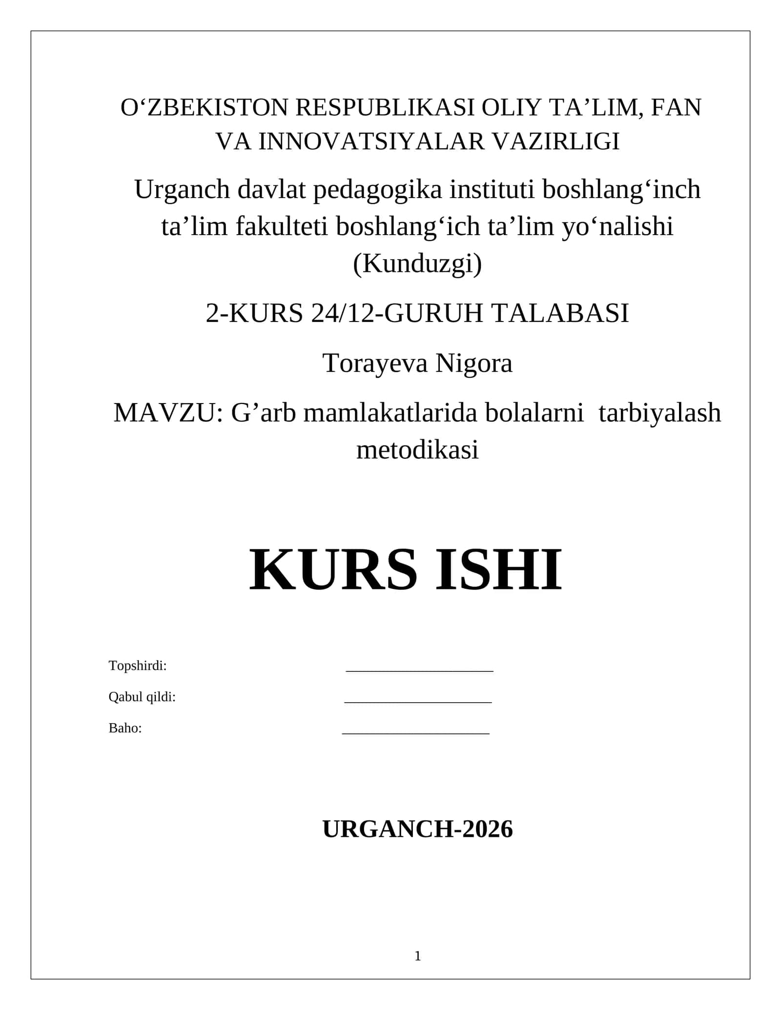G’arb mamlakatlarida bolalarni tarbiyalash metodikasi 1