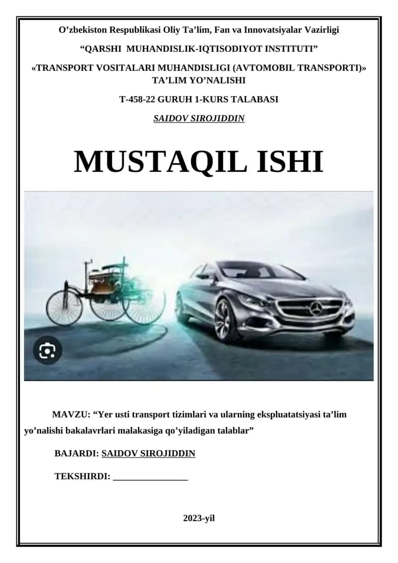 Avtomobil transporti texnik ekspluatatsiyasi 1