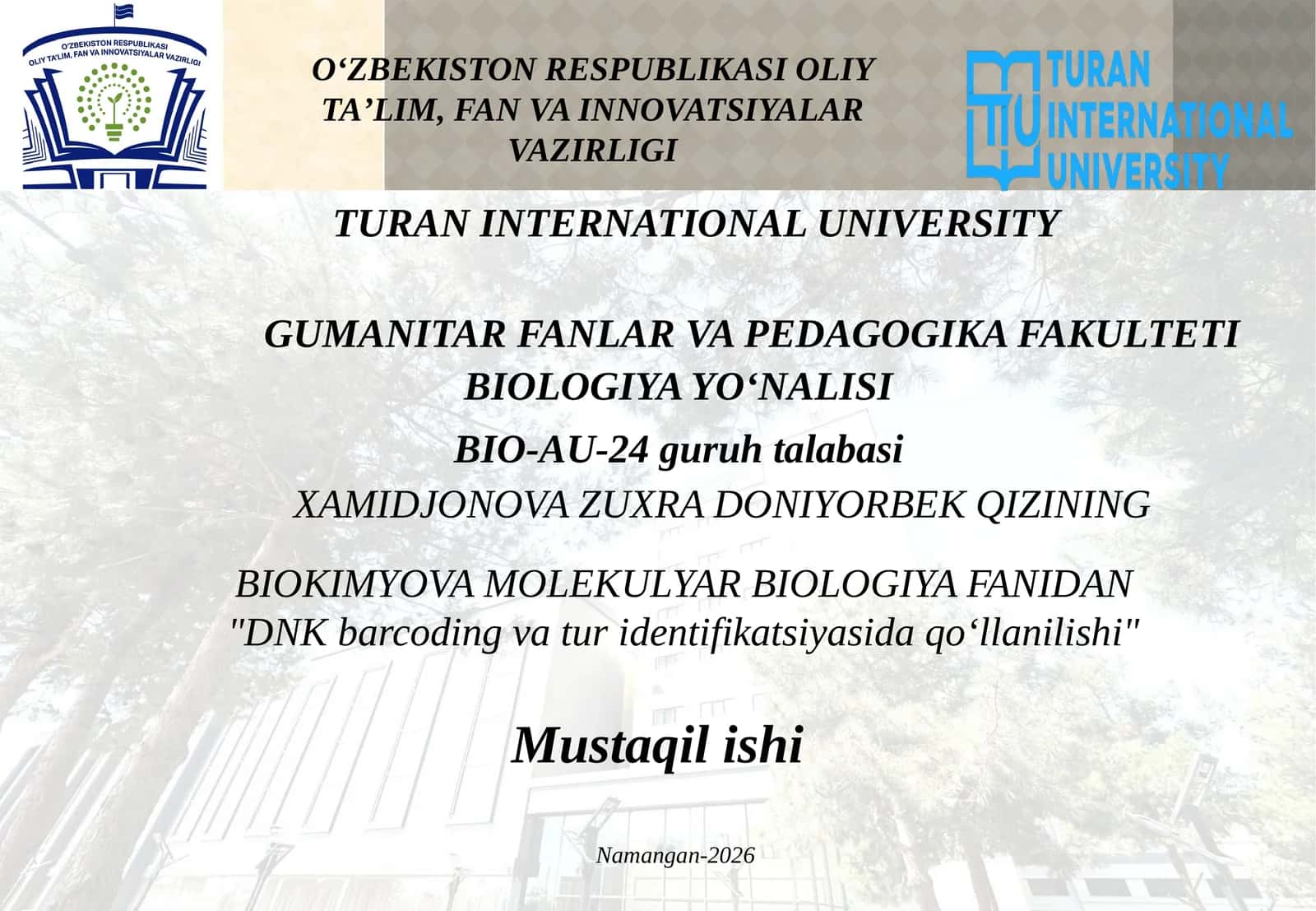 Sekvensiyalash va bioinformatika asosida nuklein kislotalarni tahlil qilish 1