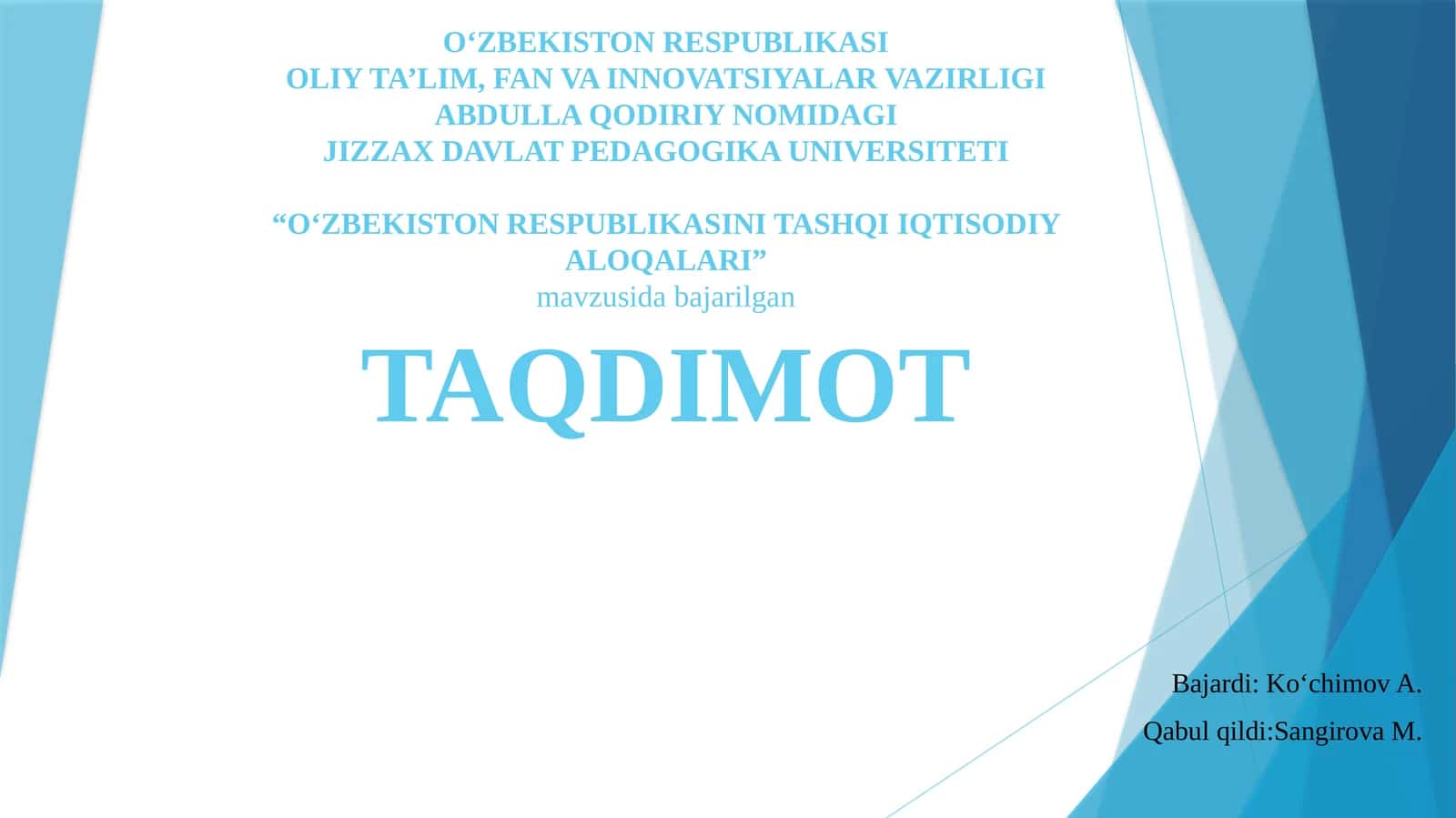 O‘ZBЕKISTON RЕSPUBLIKASINI TASHQI IQTISODIY ALOQALARI 1