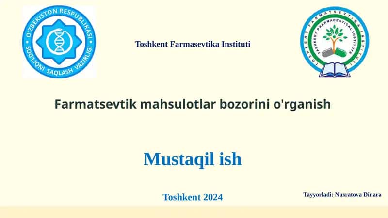 Farmatsevtik Mahsulotlar Bozorini O'rganish 1