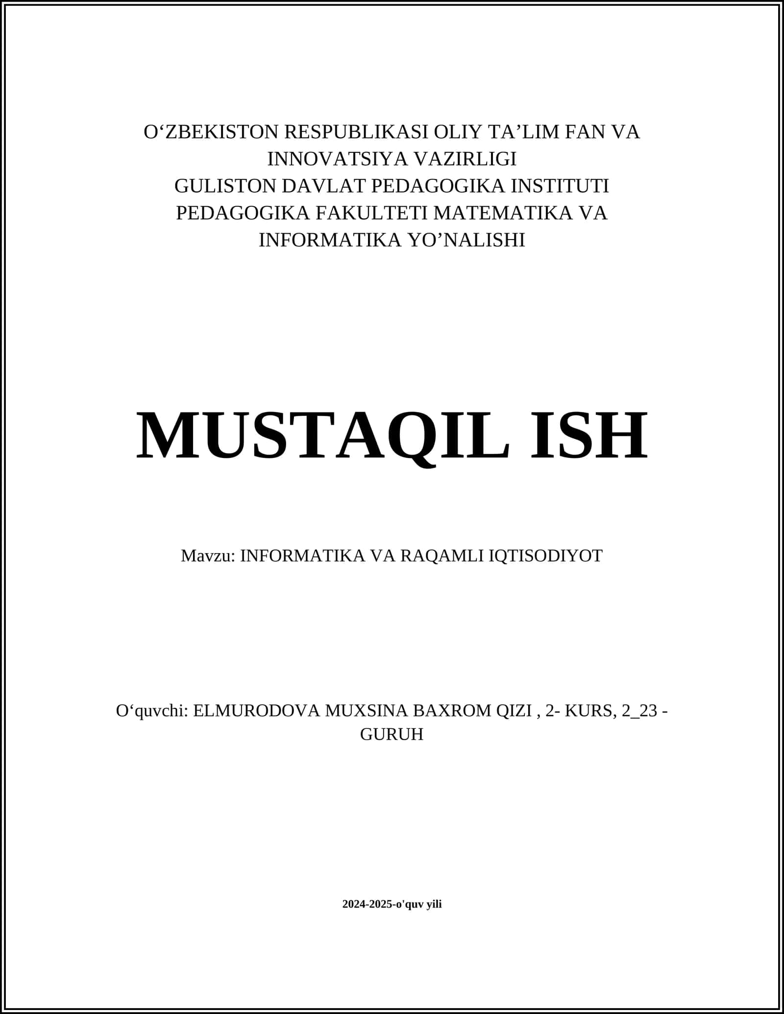 INFORMATIKA VA RAQAMLI IQTISODIYOT 1