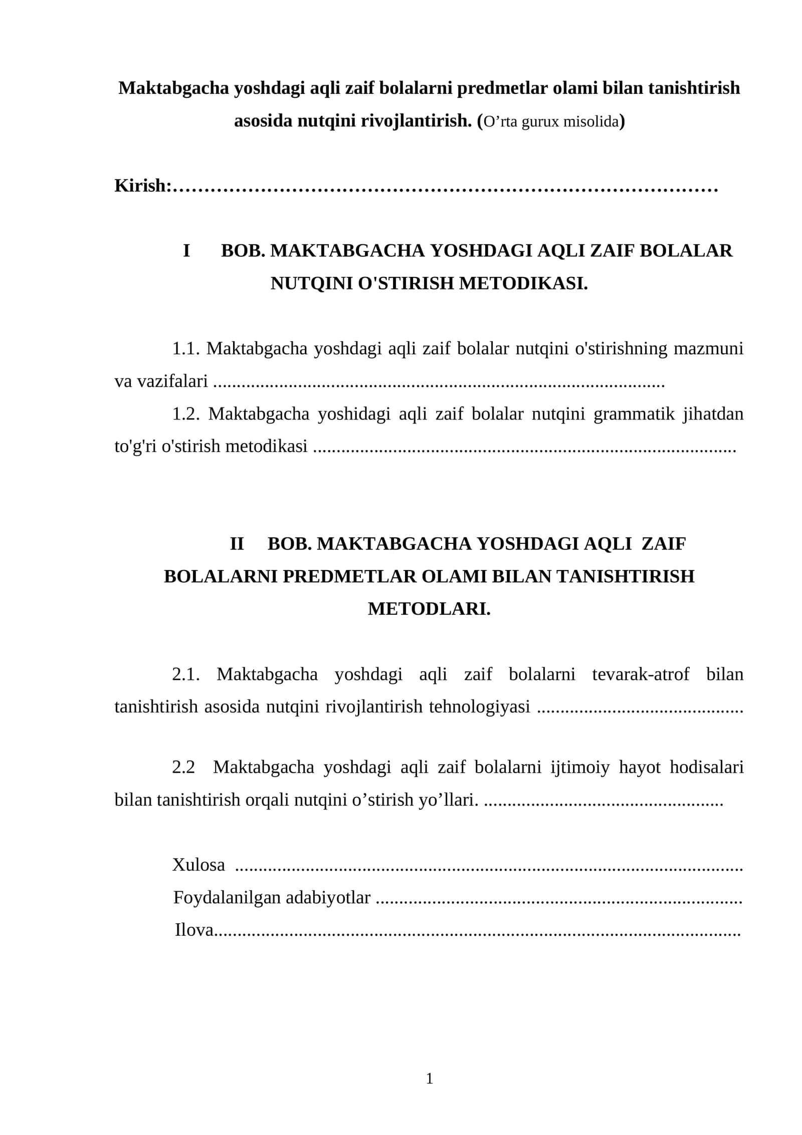 MAKTABGACHA YOSHDAGI AQLI ZAIF BOLALARNI PREDMETLAR OLAMI BILAN TANISHTIRISH METODLARI 1