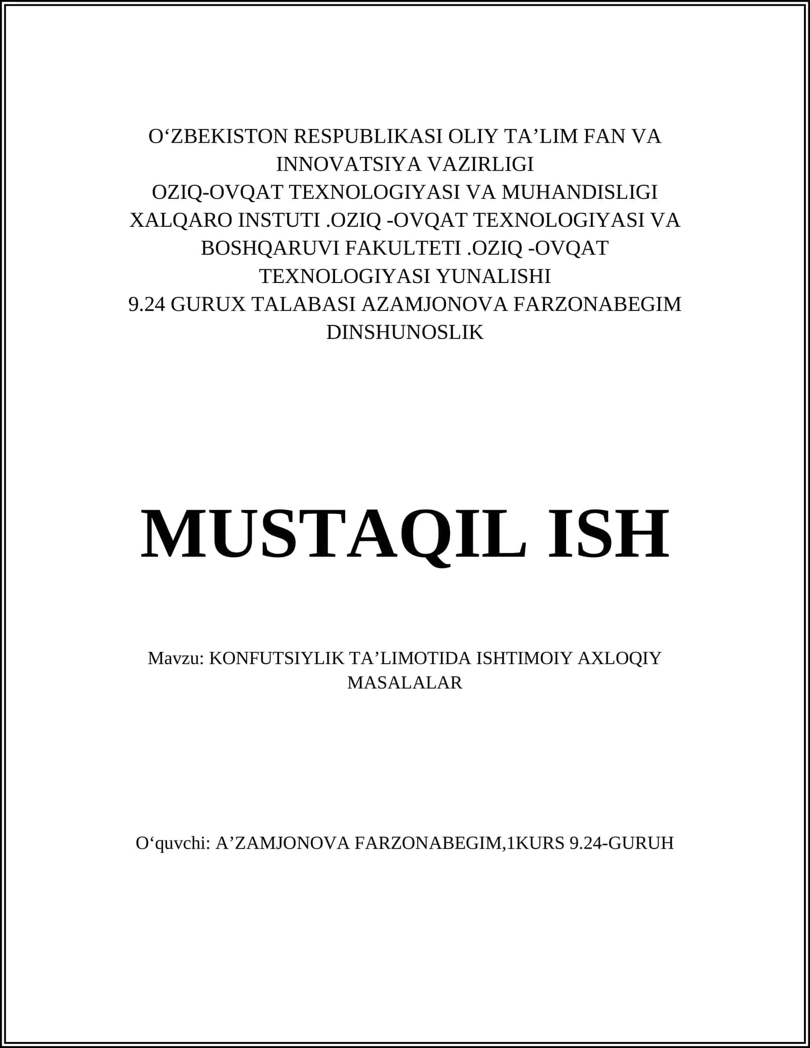 KONFUTSIYLIK TA’LIMOTIDA ISHTIMOIY AXLOQIY MASALALAR 1
