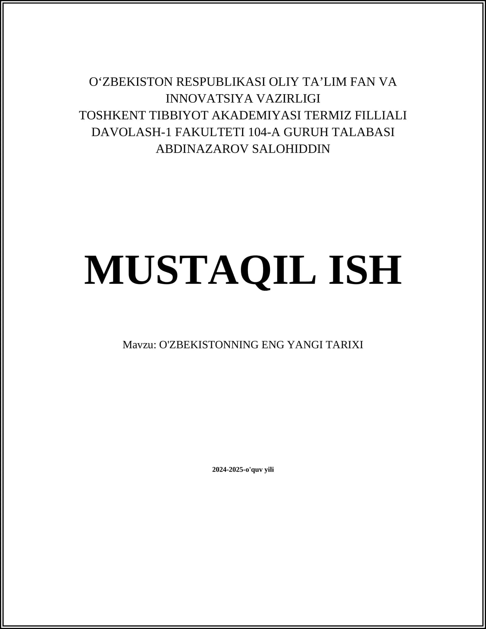 O'zbekistonning eng yangi tarixi 1