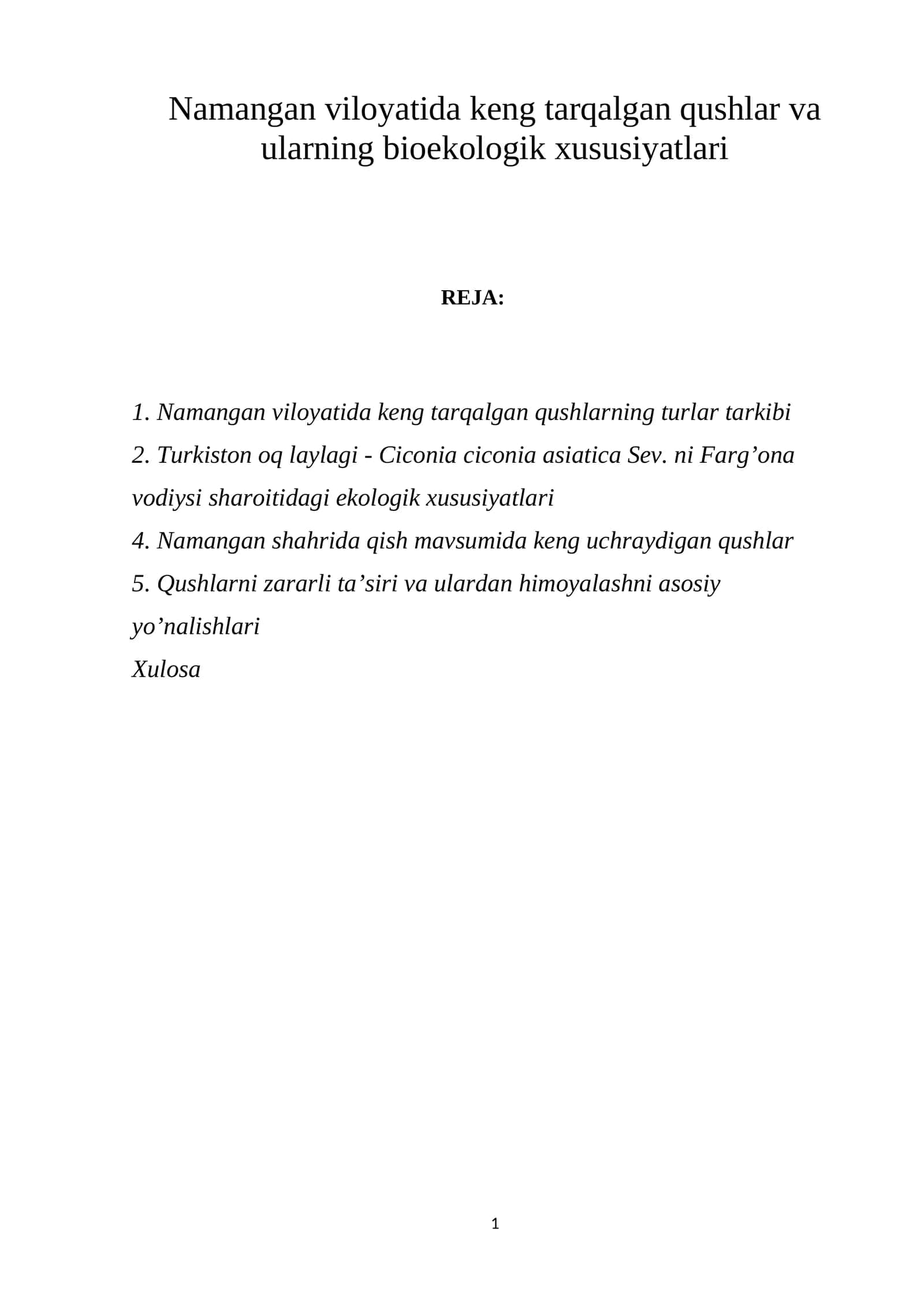 Namangan viloyatida keng tarqalgan qushlar va ularning bioekologik xususiyatlari 1