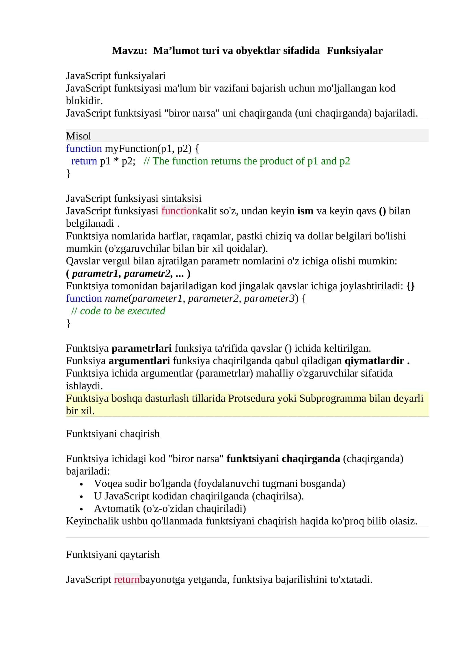 JavaScript funksiyalari 1