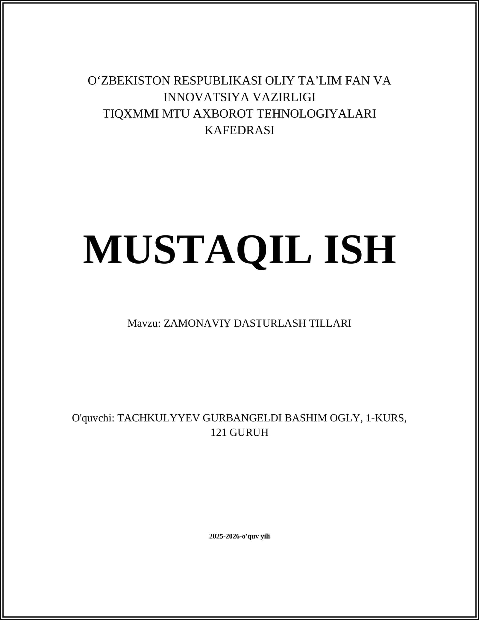 ZAMONAVIY DASTURLASH TILLARI 1