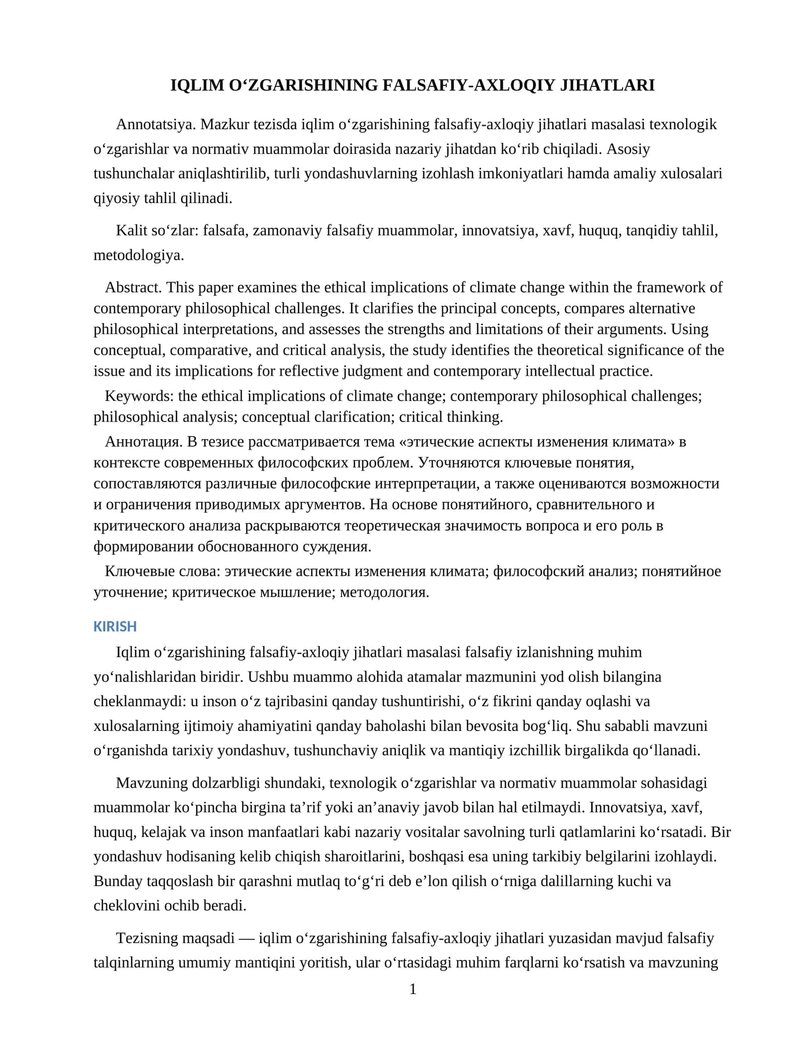 IQLIM O‘ZGARISHINING FALSAFIY-AXLOQIY JIHATLARI 1