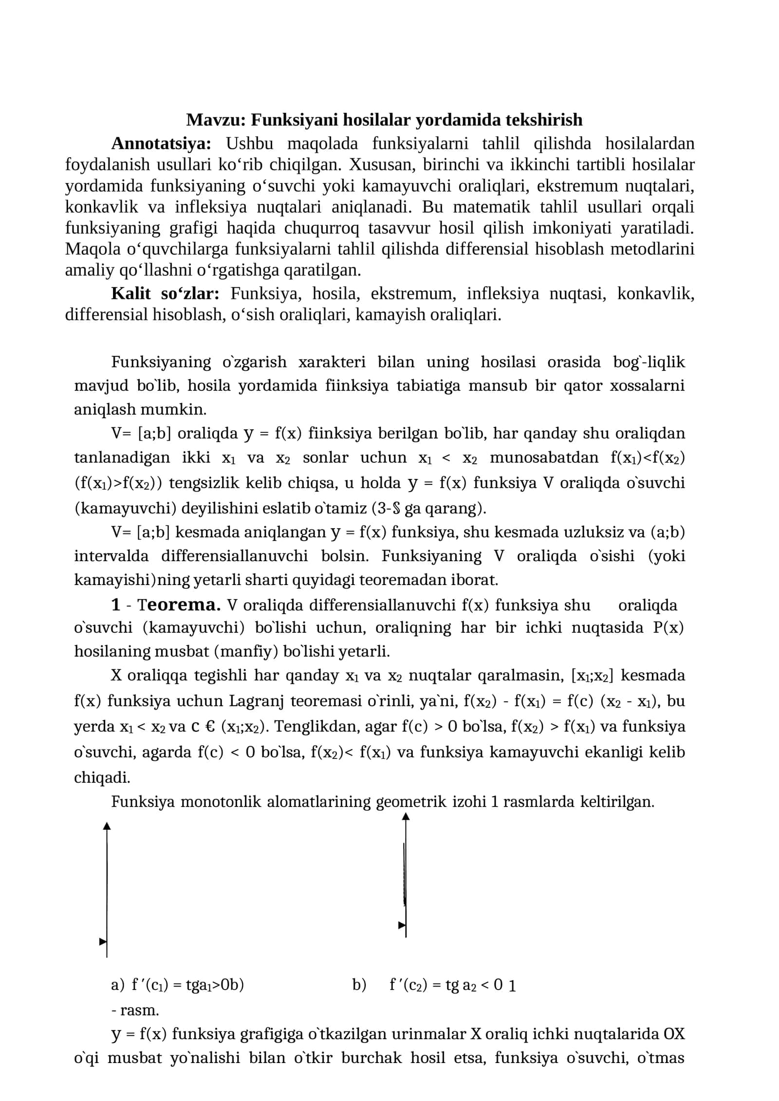 Funksiyani hosilalar yordamida tekshirish 1