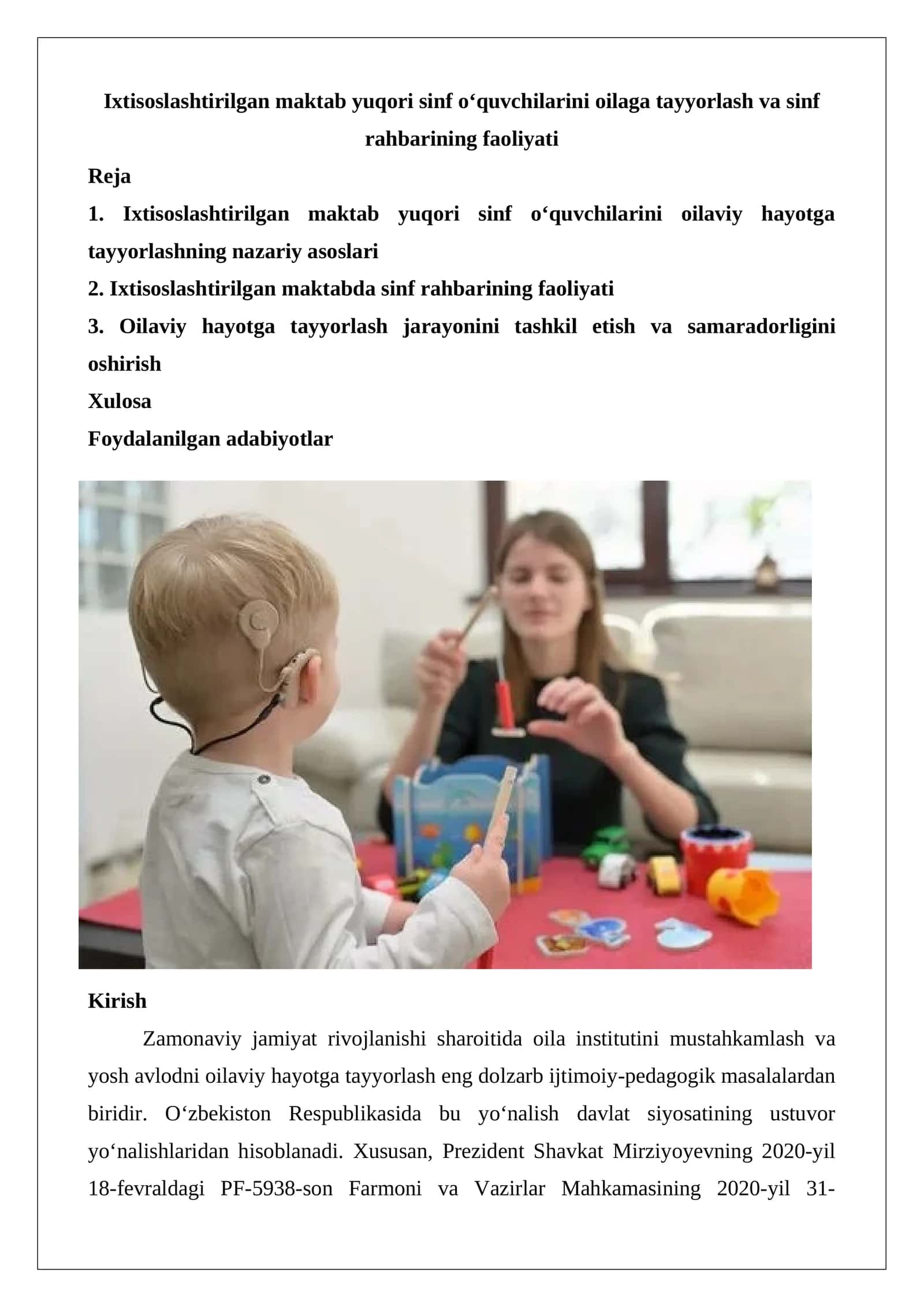 Ixtisoslashtirilgan maktab yuqori sinf o‘quvchilarini oilaga tayyorlash va sinf rahbarining faoliyati 1