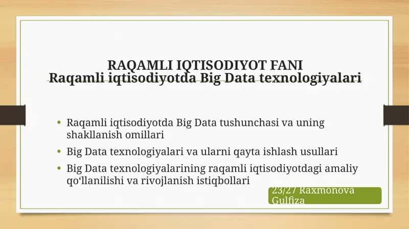 Raqamli Iqtisodiyot Fan 1