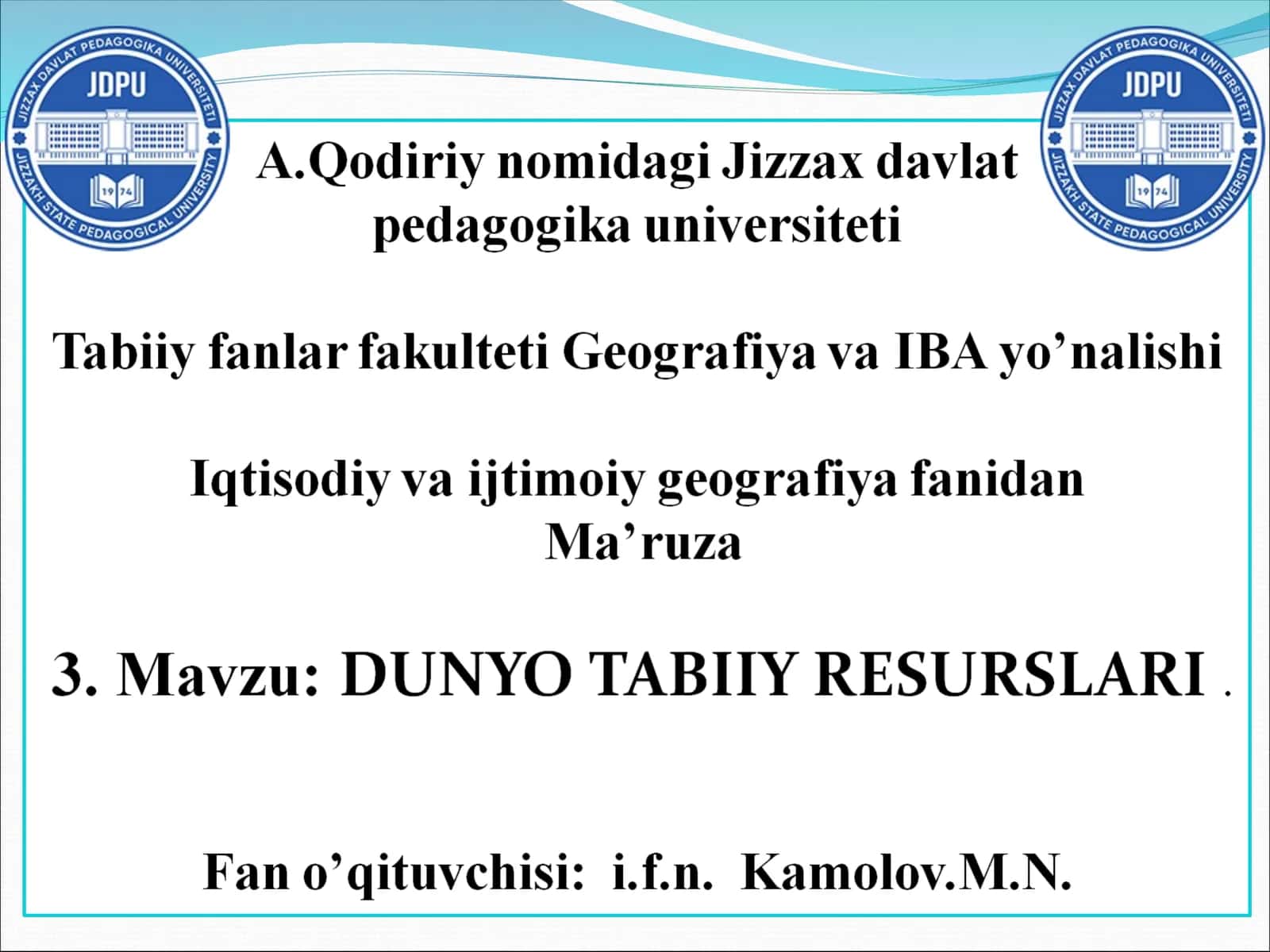 DUNYO TABIIY RЕSURSLARI 1