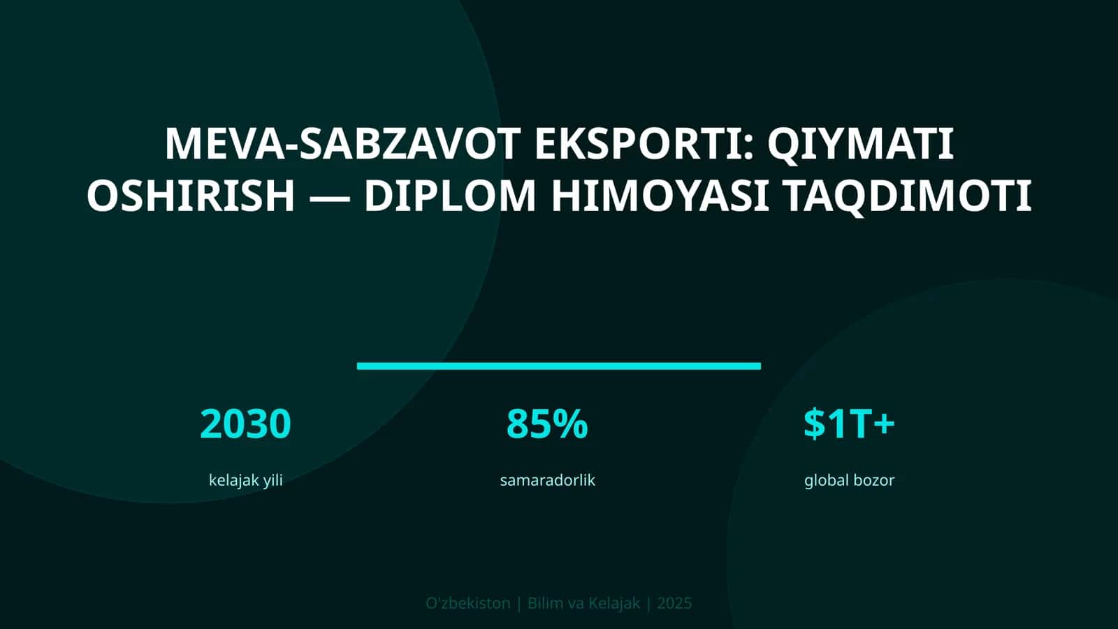 Meva-sabzavot eksporti: qiymati oshirish — diplom himoyasi taqdimoti 1