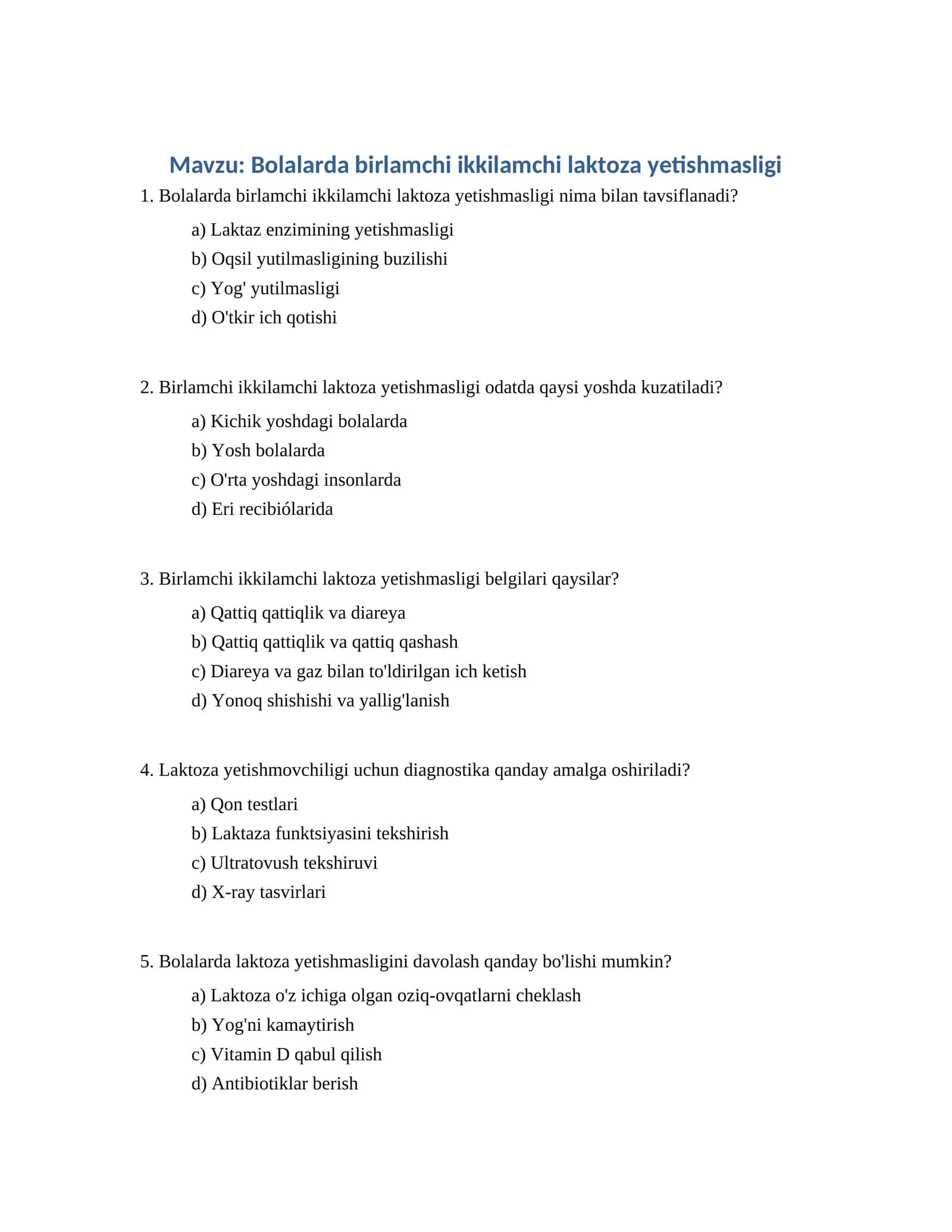 Bolalarda birlamchi ikkilamchi laktoza yetishmasligi 1