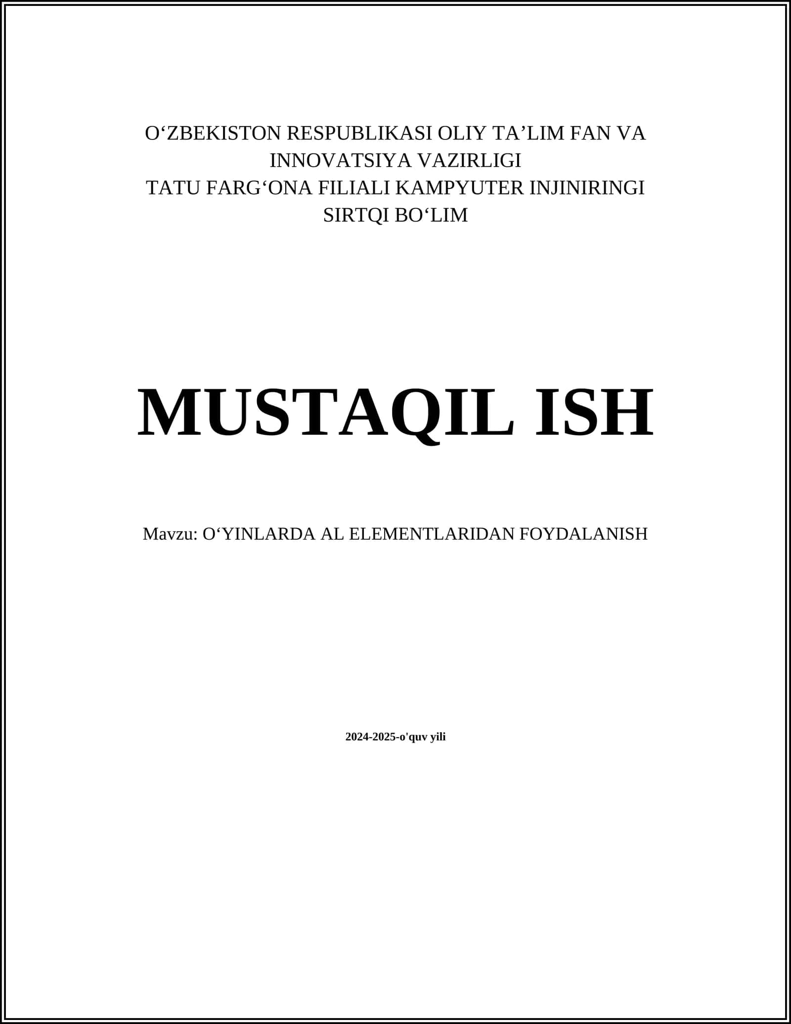O'YINLARDA AL ELEMENTLARIDAN FOYDALANISH 1