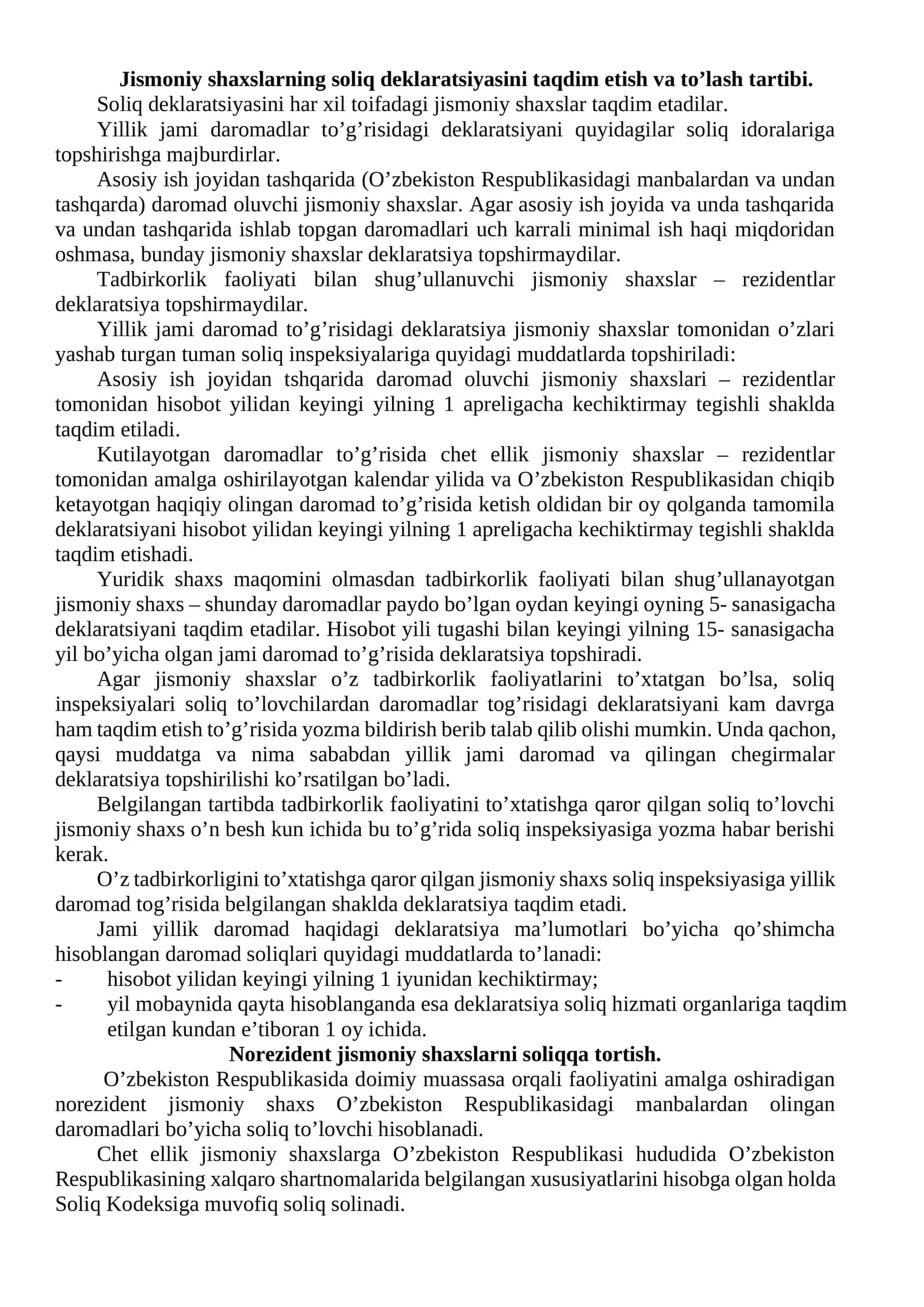 Jismoniy shaxslarning soliq deklaratsiyasini taqdim etish va to’lash tartibi 1