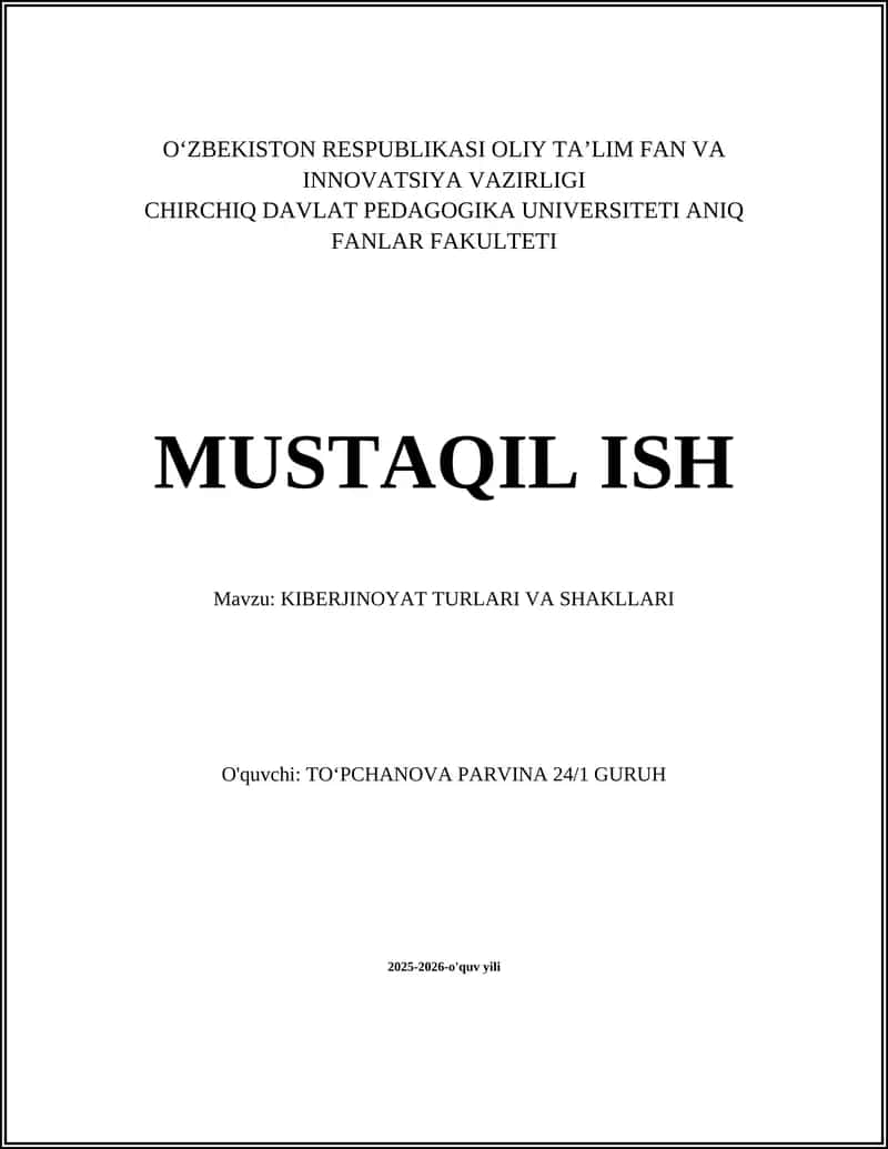 KIBERJINOYAT TURLARI VA SHAKLLARI 1
