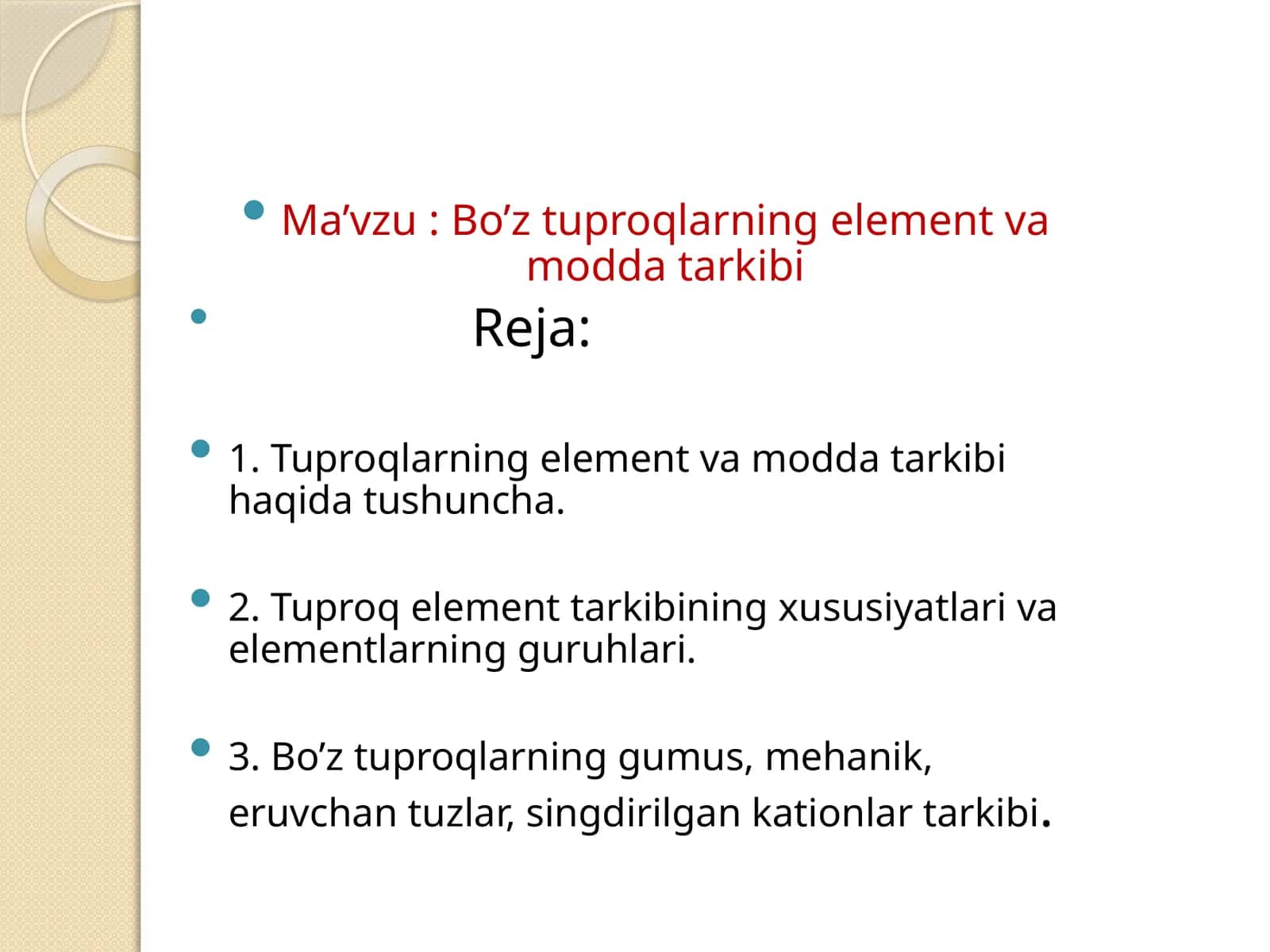 Bo’ztuproqlarning element va moddat tarkibi 1