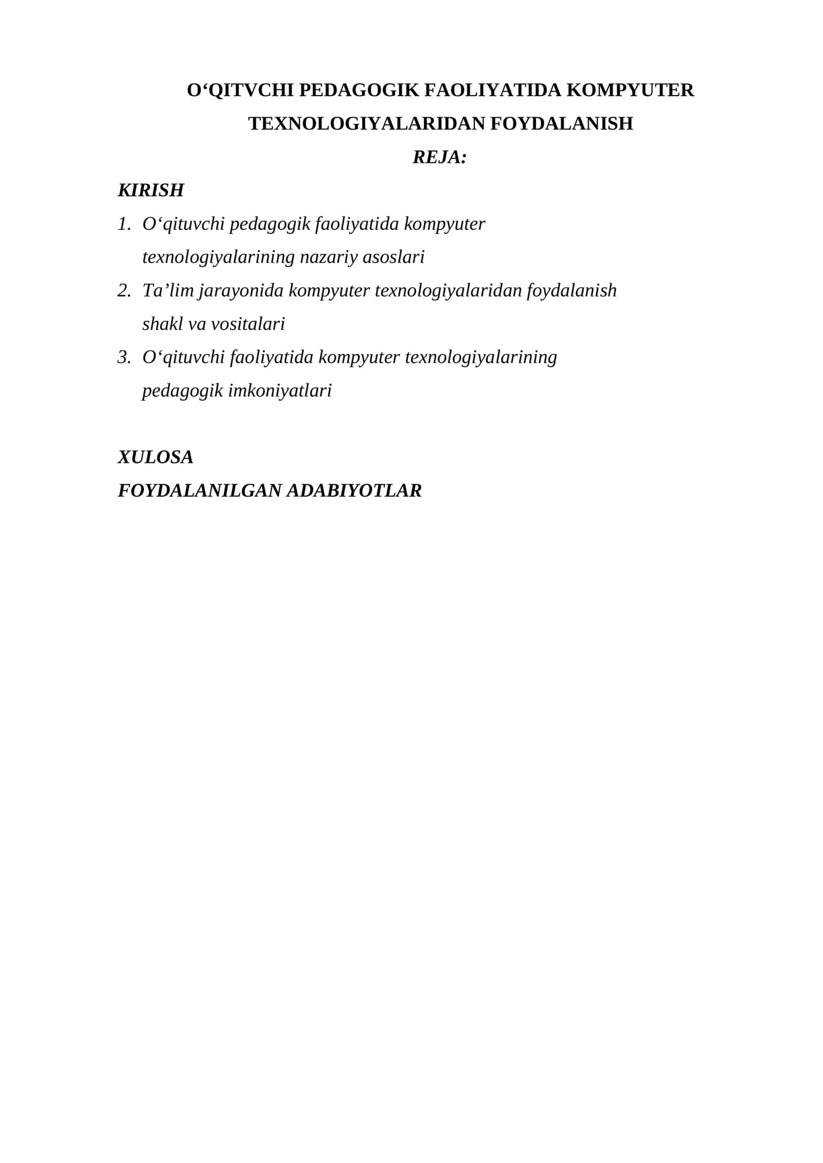 O‘QITVCHI PEDAGOGIK FAOLIYATIDA KOMPYUTER TEXNOLOGIYALARIDAN FOYDALANISH 1