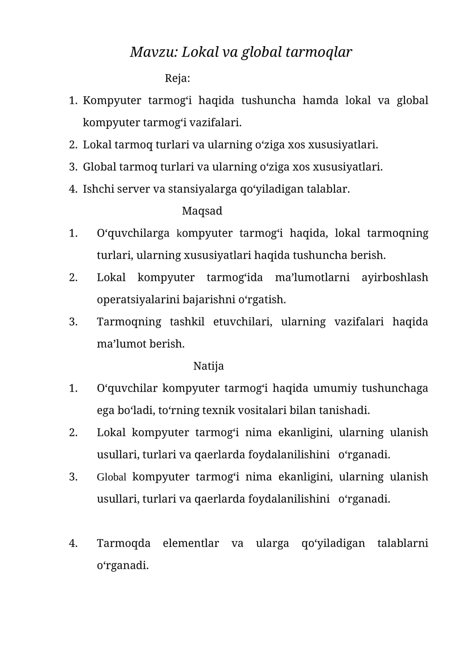 Lokal va global tarmoqlar 1