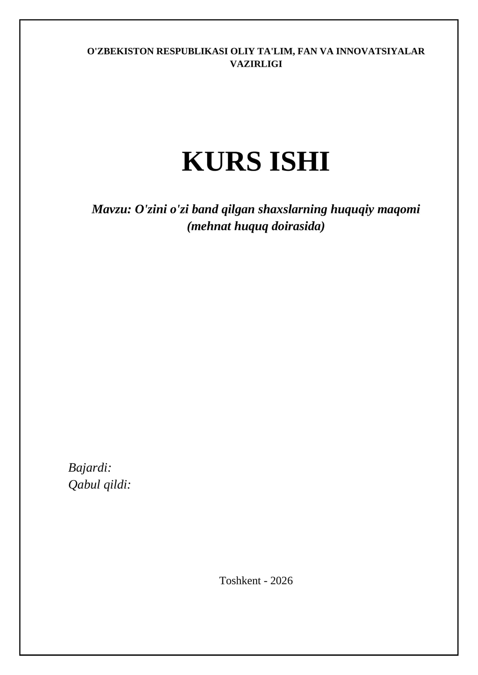 O'zini o'zi band qilgan shaxslarning huquqiy maqomi (mehnat huquq doirasida) 1