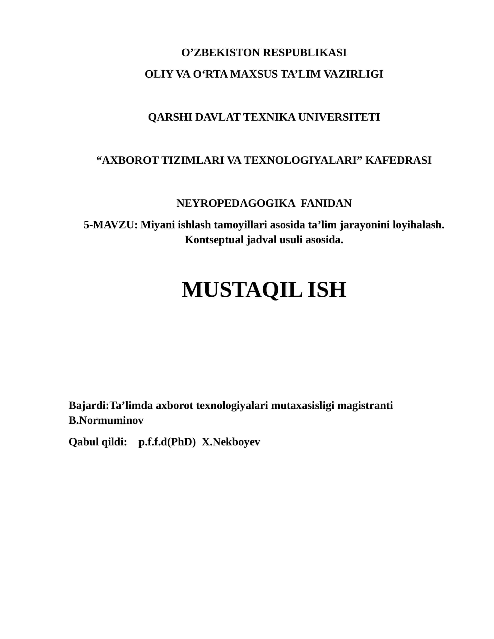 Miyani ishlash tamoyillari asosida ta’lim jarayonini loyihalash 1