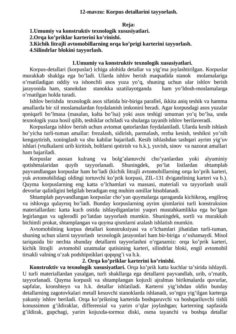 Кorpus detallarini tayyorlash 1