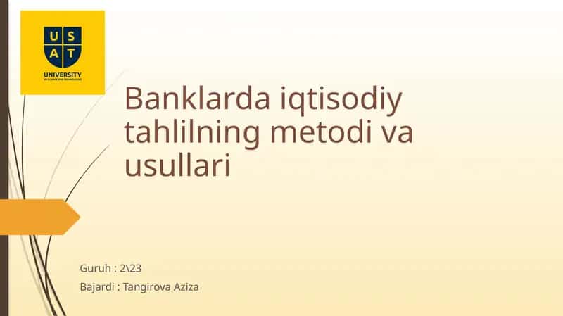 Banklarda iqtisodiy tahlilning metodlari 1
