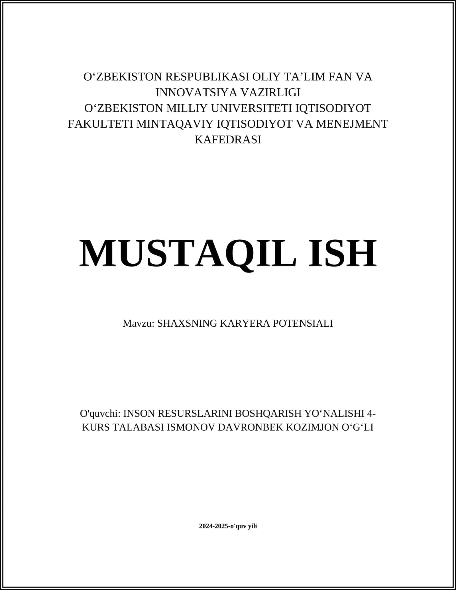 SHAXSNING KARYERA POTENSIALI 1